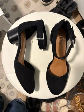 Black Suede Ankle Strap Block Heel